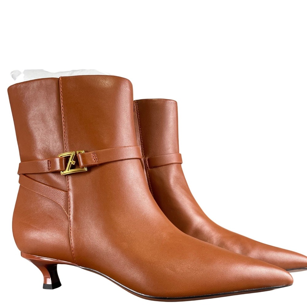 New! Franco Sarto Marnie Brown Leather Kitten Heel Ankle Boots L-MARNIE  6.5M